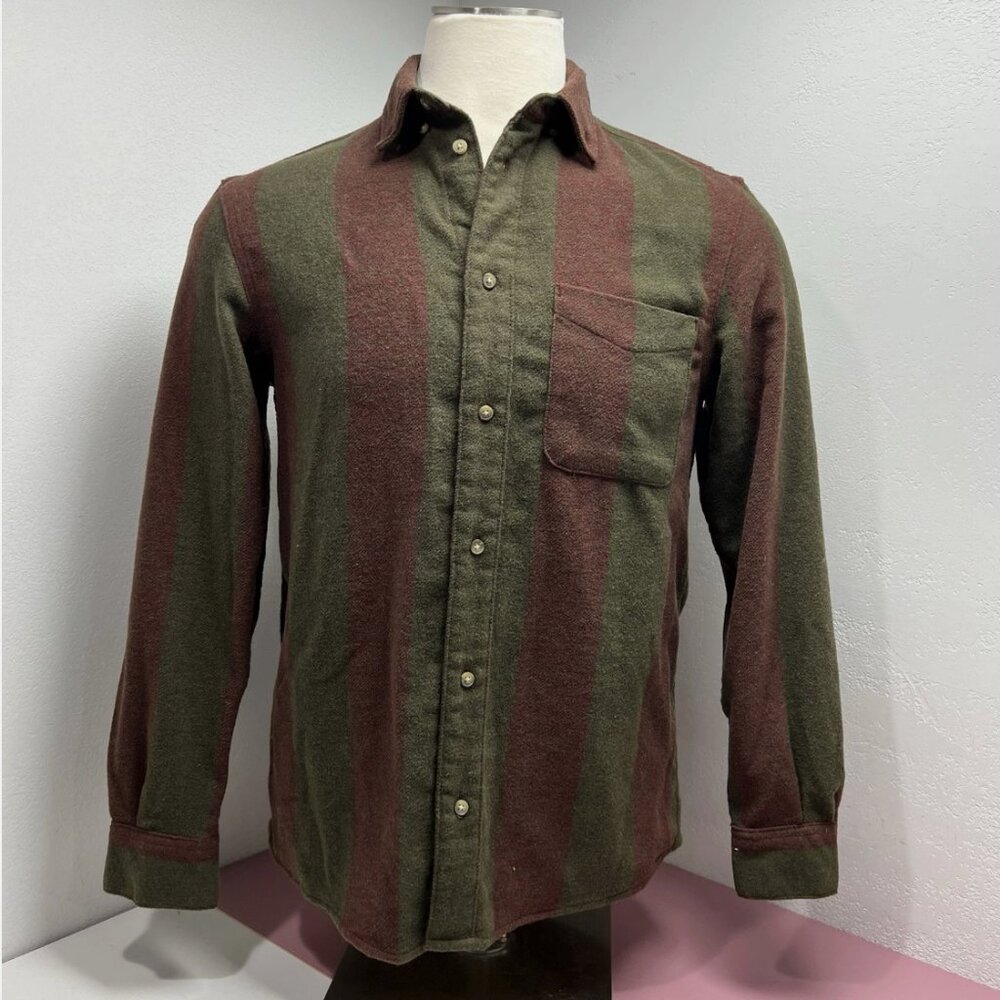 Zara Mens Wool Blend Button Relaxed Vertical Stripe Shirt Size Small